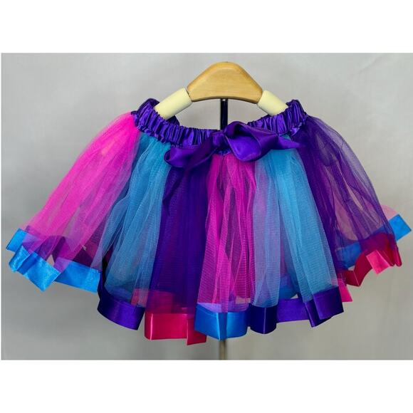 Girls’ Rainbow Tulle Tutu Skirt with Satin Ribbon Bow - Picture 1 of 5